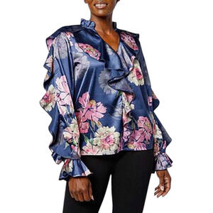C Wonder Women's Chiffon Drama Ruffle Blouse Rapture Floral - Regular